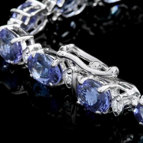 14K Yellow or White Gold Tanzanite Diamond Tennis Bracelets - Picture 4 of 9